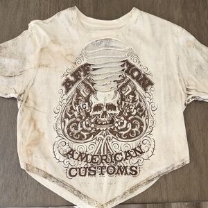 Affliction Cream and Brown Skull Graphic Tee